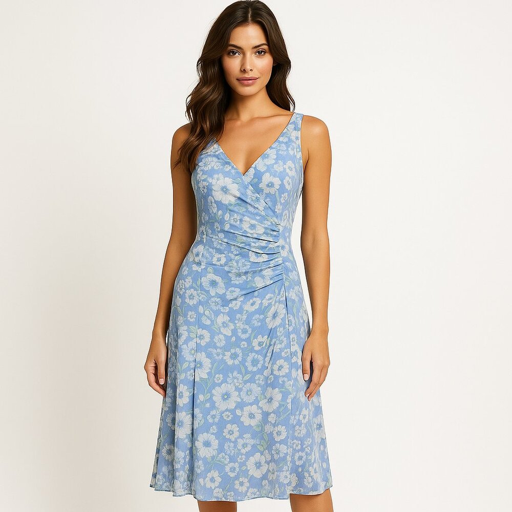 Tommy Hilfiger Sky Blue Floral Wrap Midi Dress
